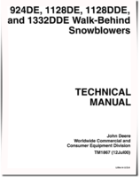 John Deere 1128DDE, 1128DE, 1332DDE and 924DE Walk-Behind Snowblowers Technical Manual (TM1867)