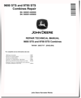 John Deere 9650 STS (SN: 000001-695500) and 9750 STS (SN: 000001-695600) Combines Repair Manual (TM1901)