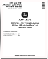 John Deere 250D and 300D Articulated Dump Trucks (BELL SN: 200366-200536) Operation and Test Manual (TM1950)