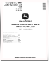 John Deere 644J (SN. before 611231) and 724J (SN. before 611218) 4WD Loaders Operation and Test Manual (TM2075)