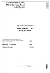 TM2212 - John Deere 332 Skid Steer Loader, CT332 Compact Track Loader Service Repair Technical Manual