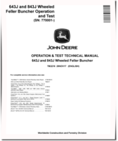John Deere 643J and 843J (SN: 770001-) Wheeled Feller Bunchers Operation and Test Manual (TM2216)