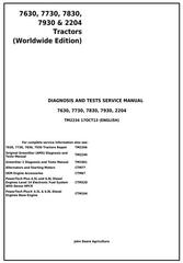 TM2234 - John Deere 7630, 7730, 7830, 7930, 2204 Tractors Diagnosis and Tests Service Manual