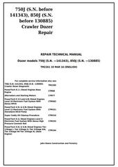 TM2261 - John Deere 750J (S.N. -141343) , 850J (S.N.-130885) Crawler Dozer Service Repair Manual