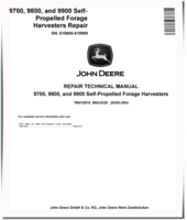 John Deere 9700, 9800 and 9900 Self-Propelled Forage Harvesters (SN: 619000-619999) Repair Manual (TM412519)