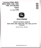 John Deere T550, T560, T660, T670, W540, W550, W650 and W660 (MY2020) Combines (SN: 120000-129999) Repair Manual (TM413919)