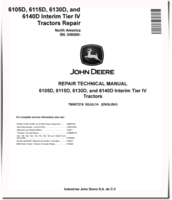 John Deere 6105D, 6115D, 6130D and 6140D iT4 Tractors (North America, SN. from 050000) Repair Manual (TM607219)