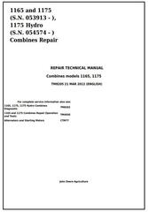 TM8205 - John Deere 1165, 1175, 1175 Hydro Combines Service Repair Technical Manual
