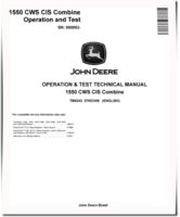 John Deere 1550 CWS CIS Combines (SN. from 060063) Operation and Test Manual (TM8243)