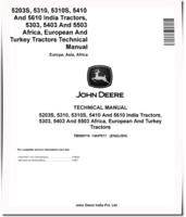 John Deere 5203S, 5303, 5310, 5310S, 5403, 5410, 5503 and 5610 Tractors (Europe, Asia, Africa) Technical Manual (TM900119)