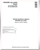 John Deere 435 and TimberJack 430B Knuckleboom Trailer Mount Log Loaders Repair Manual (TMF387152)