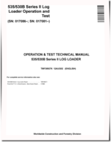 John Deere 535 and TimberJack 530B Knuckleboom Trailer Mount Log Loaders Operation and Test Manual (TMF389376)