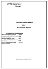 TM1443 - John Deere 290D Excavator Service Repair Technical Manual