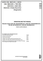 TM2235 - John Deere 643H, 843H (SN.882128–) , 740, 840 (SN.02154–) Feller Buncher Diagnostic Service Manual