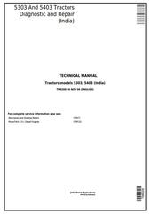TM8208 - John Deere 5303 And 5403 India Tractors Diagnostic and Repair Technical Manual