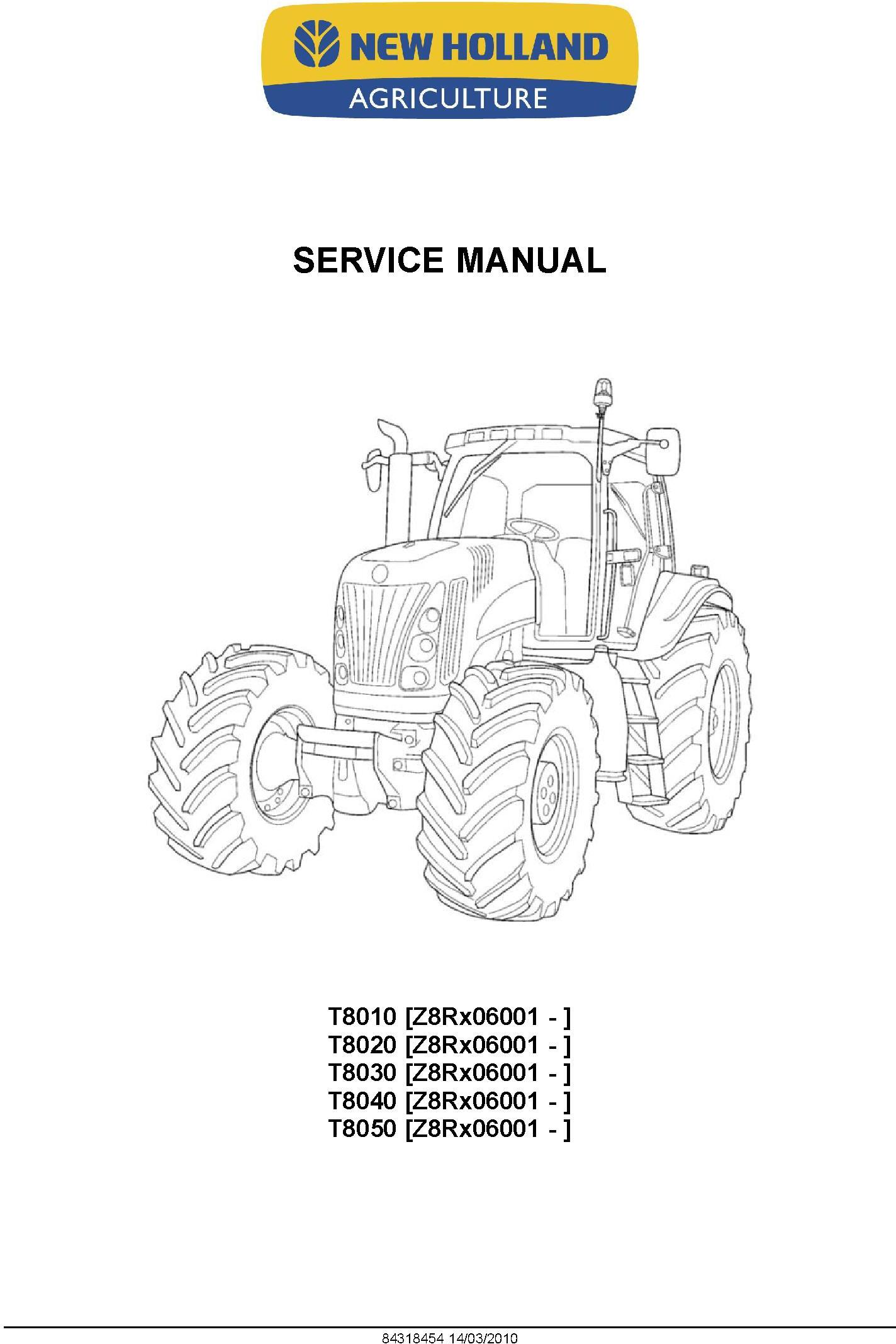 New Holland T8010, T8020, T8030, T8040, T8050 Agricultural Tractor Service Manual - 1