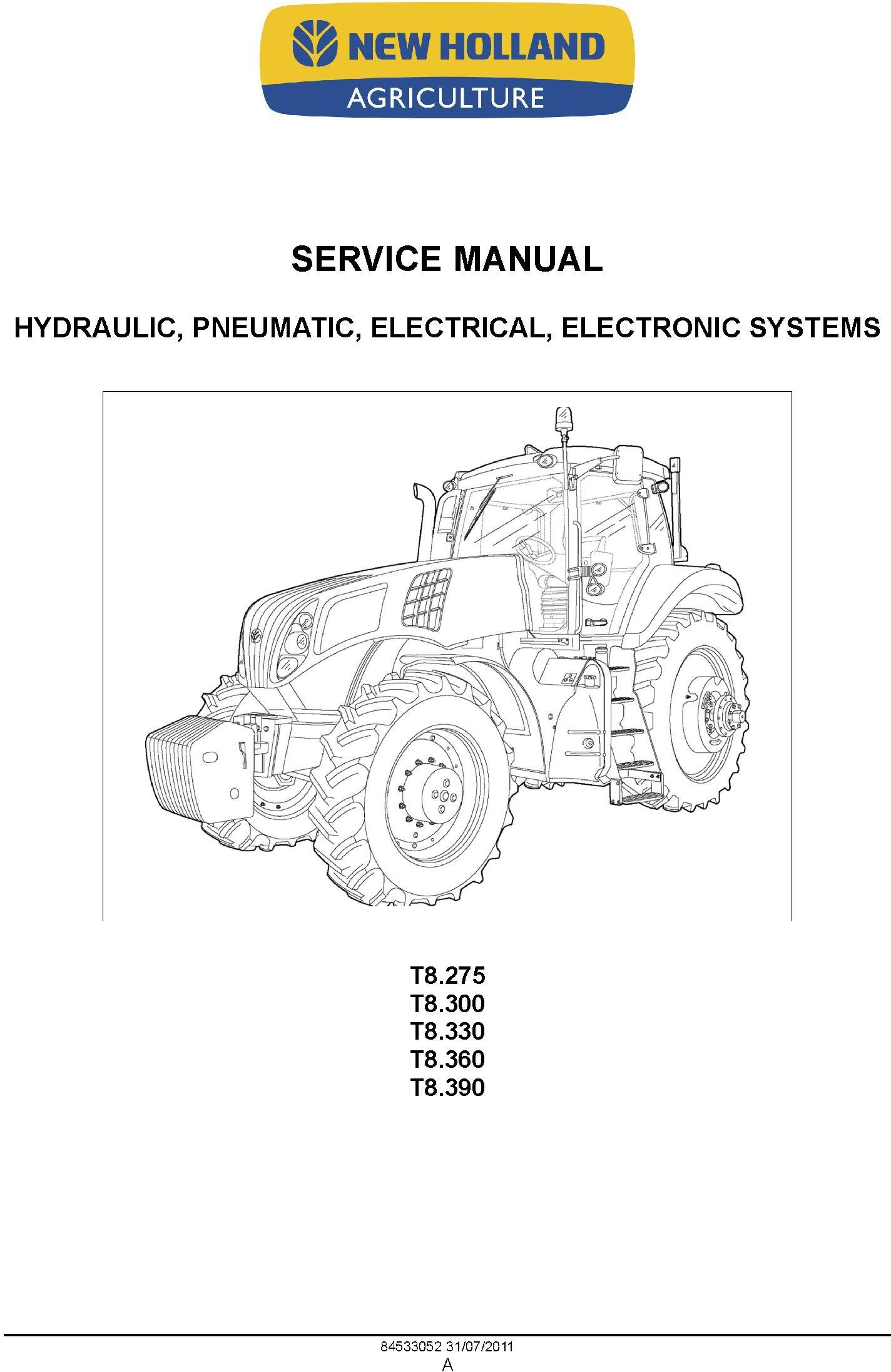 New Holland T8.275, T8.300, T8.330, T8.360, T8.390 Tractor Service Manual - 1