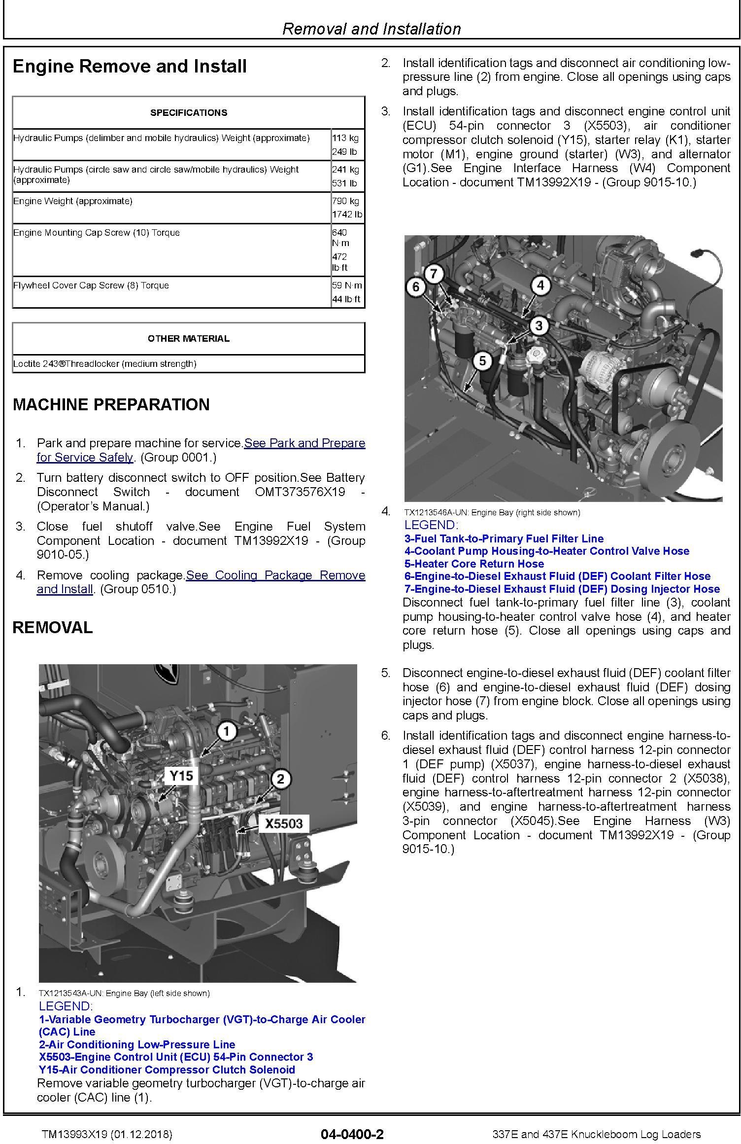 John Deere 337E, 437E (SN.F291461-) Knuckleboom Log Loaders Repair Manual (TM13993X19) - 2