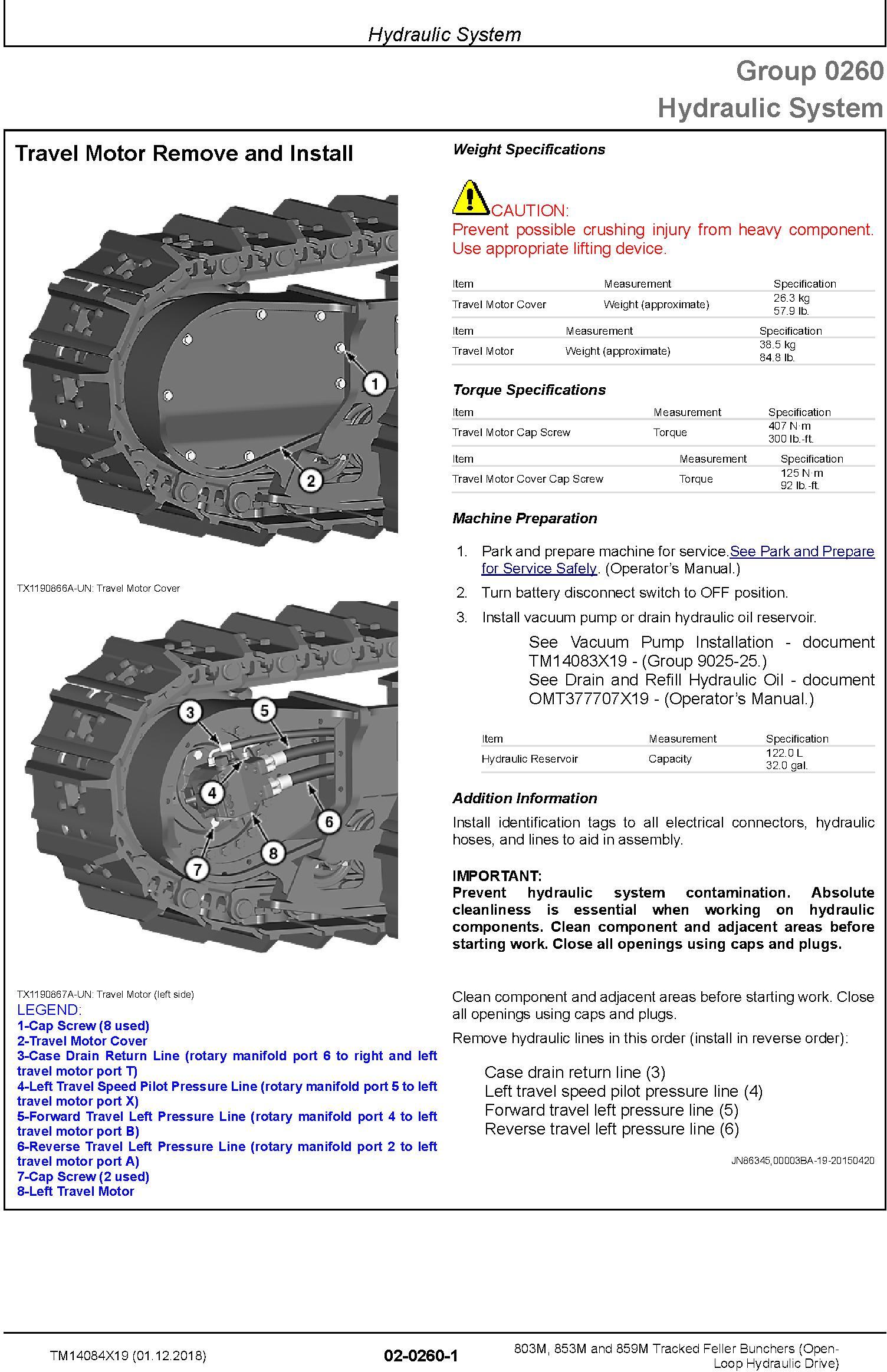 John Deere 803M,853M,859M (SN.F293917-,L343918-) Feller Buncher (Open-Loop) Repair Manual TM14084X19 - 1