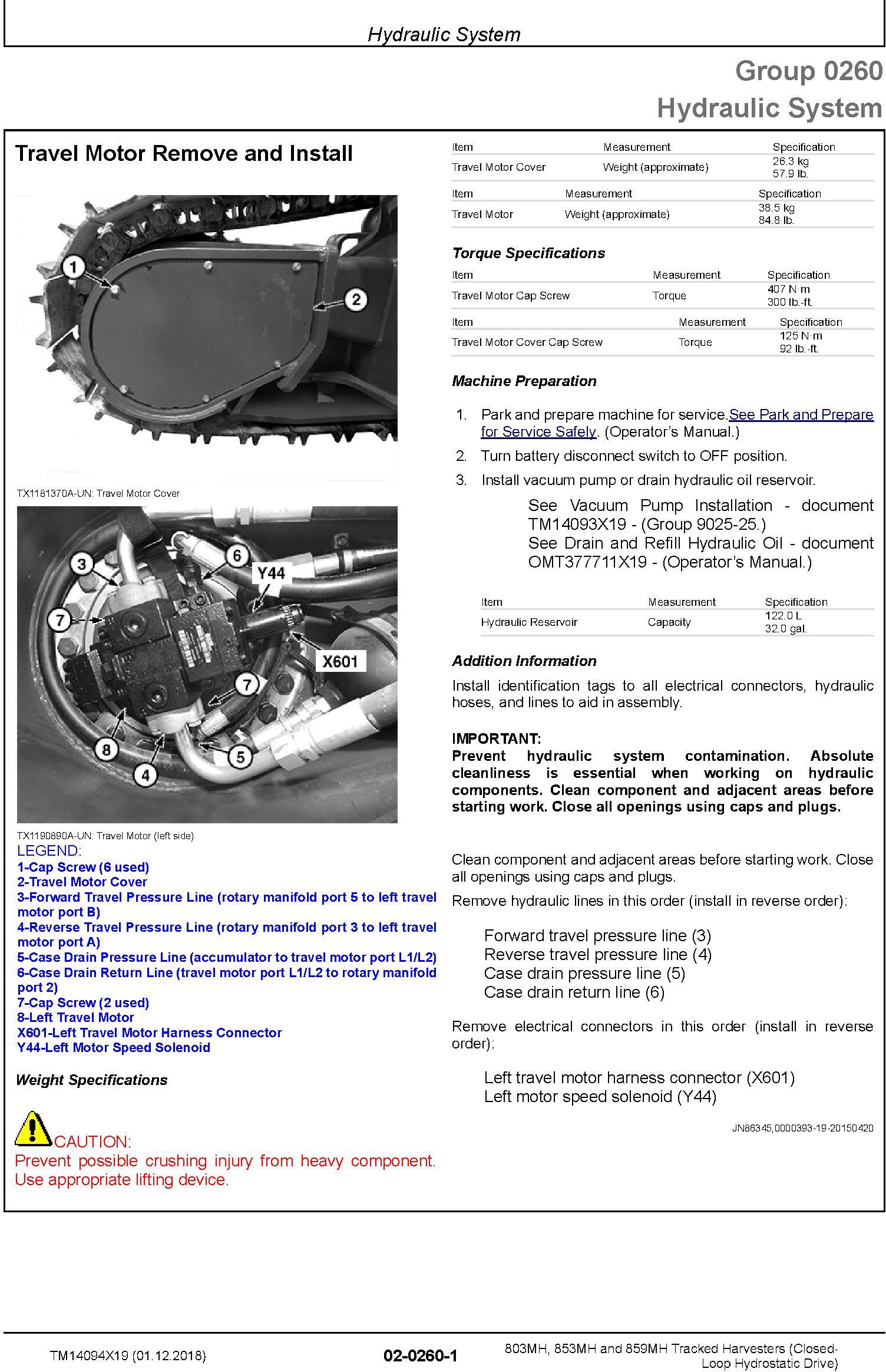 John Deere 803MH,853MH,859MH (SN.F293917-,L343918-) Harvester (Closed-Loop) Repair Manual TM14094X19 - 2