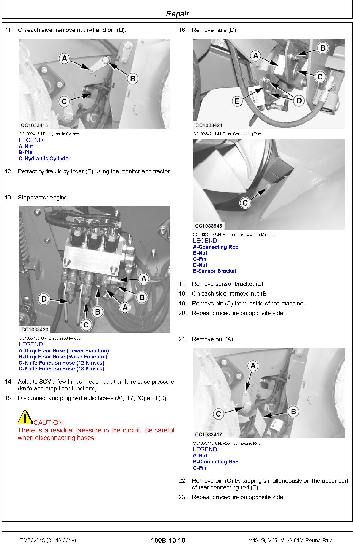 John Deere V451G, V451M, V461M Round Baler Service Repair Technical Manual (TM302219) - 2