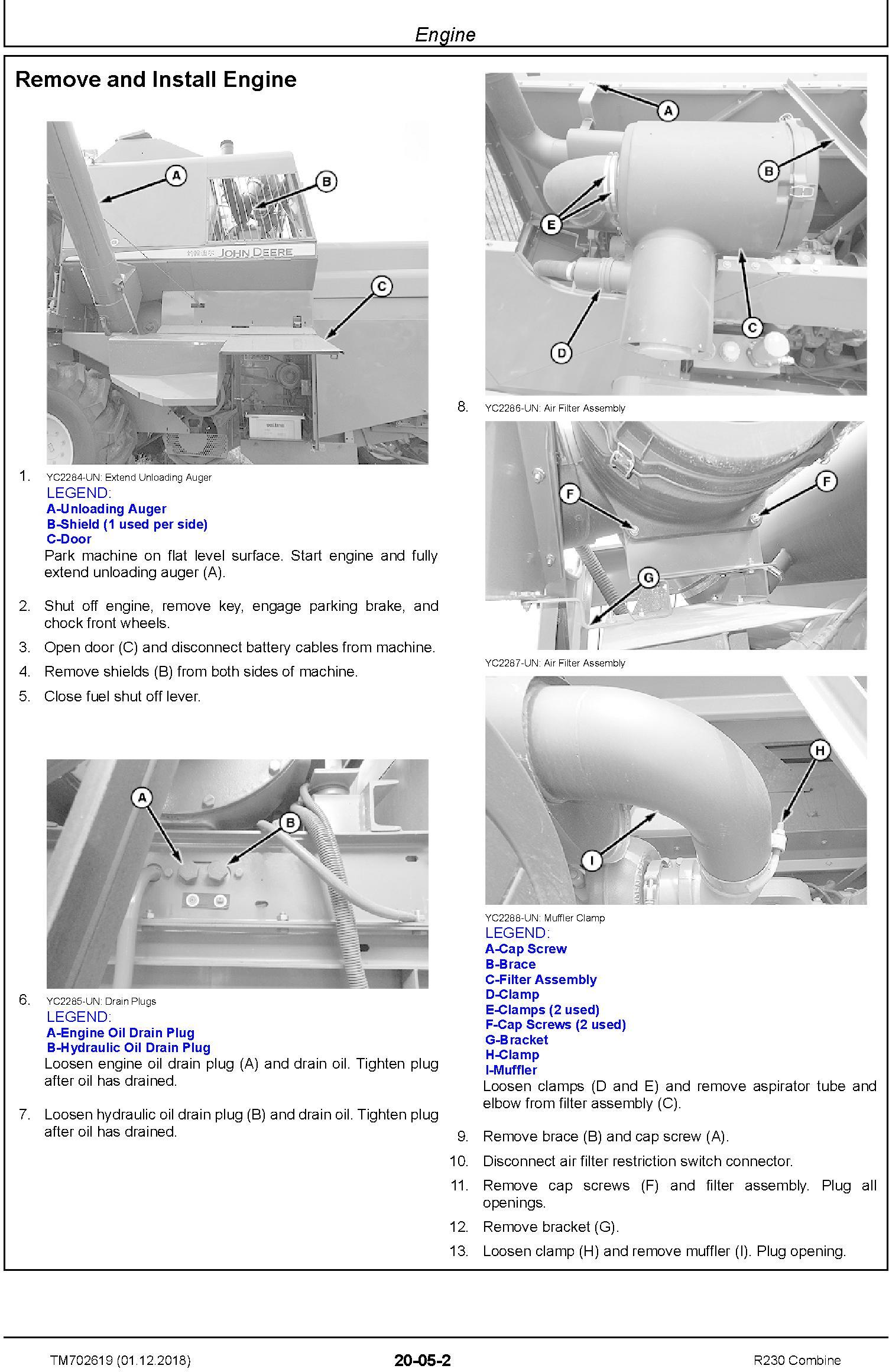 John Deere R230 Combine Technical Service Manual (TM702619) - 1