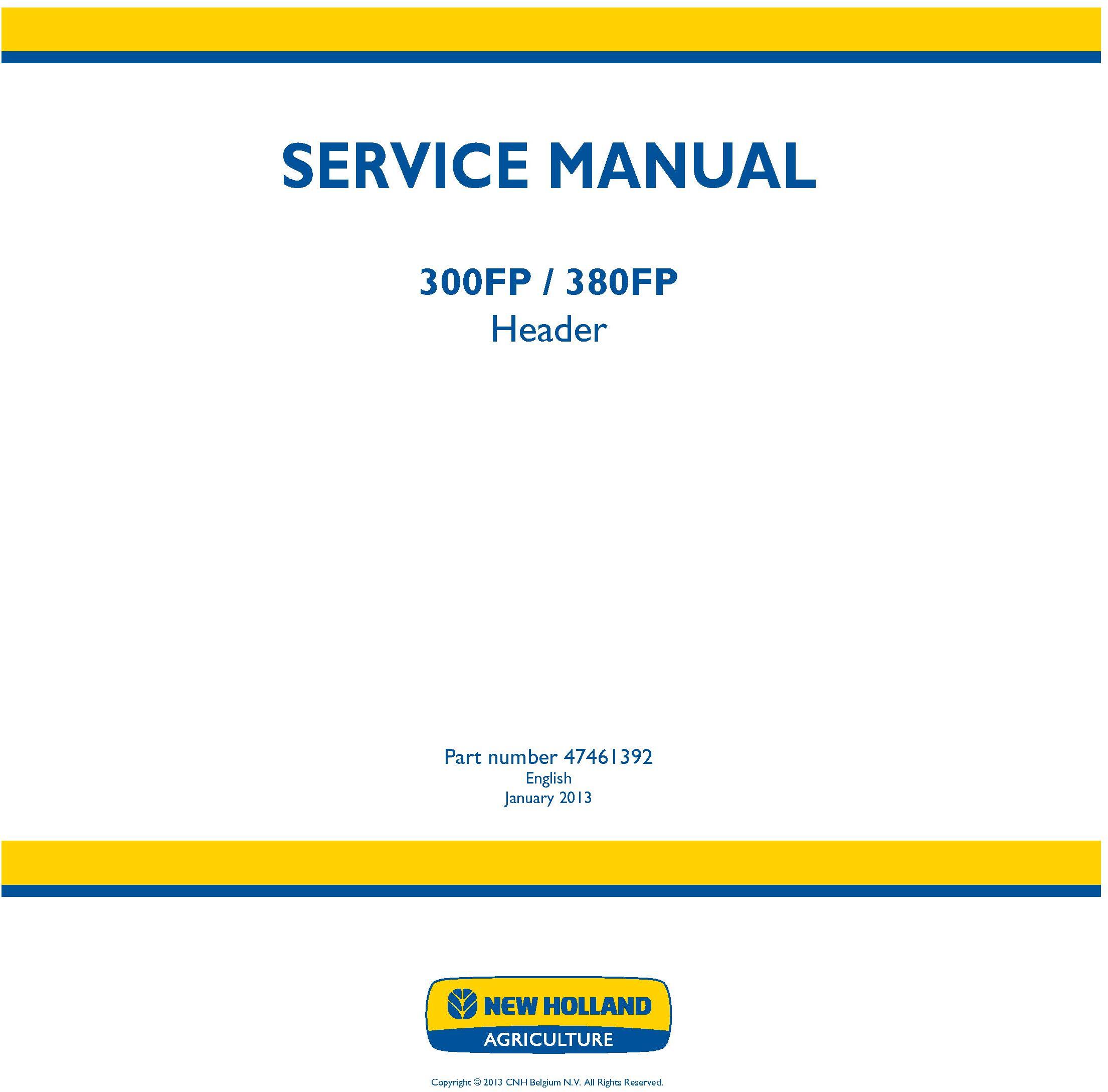 New Holland 300FP, 380FP Header Service Manual
