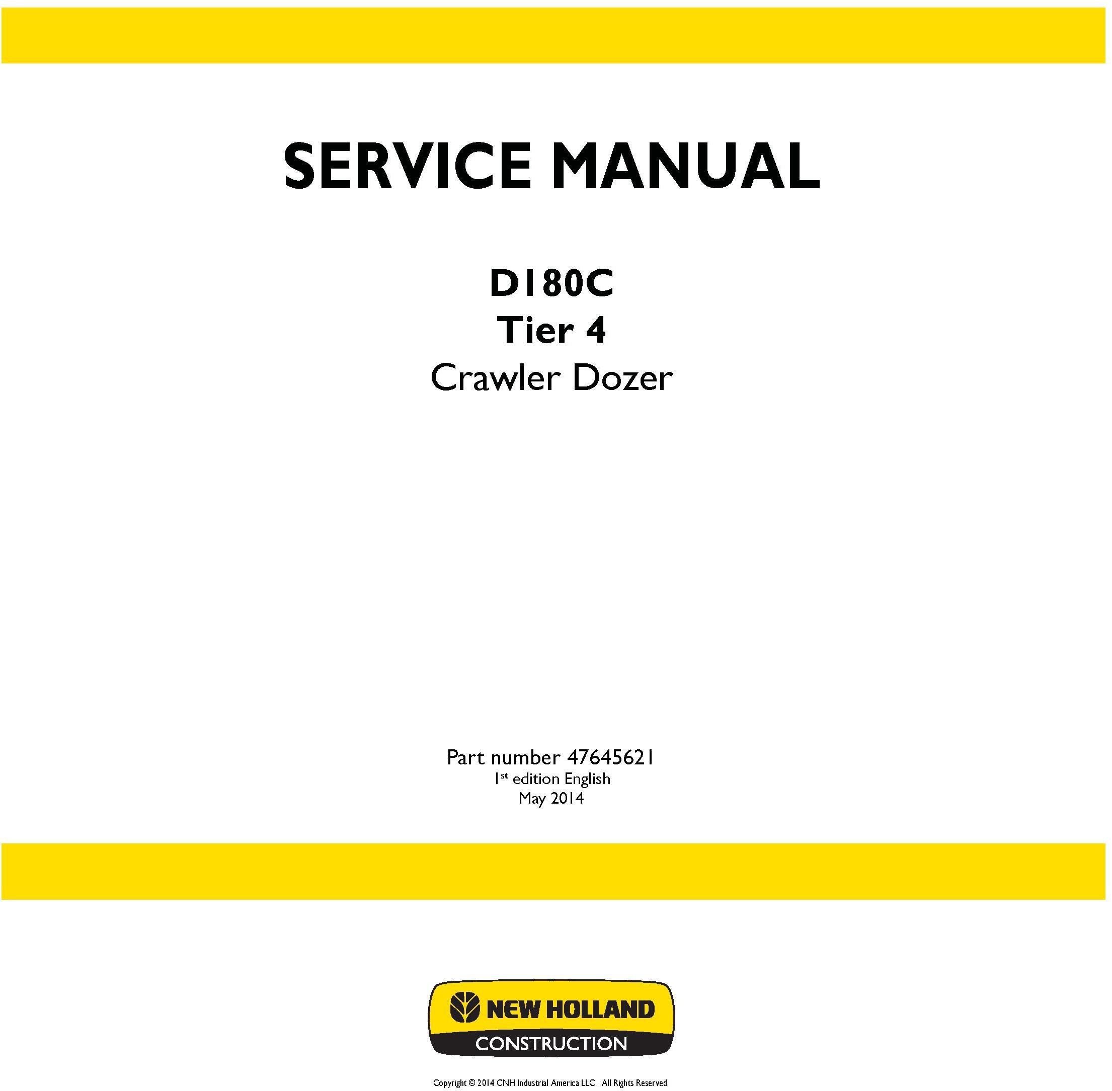 New Holland D180C Tier 4 Crawler Dozer Service Manual - 19948