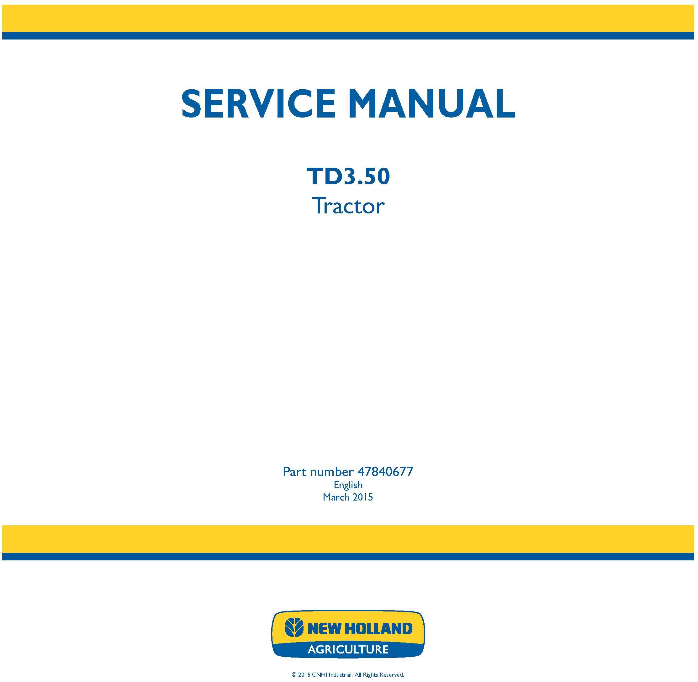 New Holland TD3.50 Tractor Service Manual - 19423