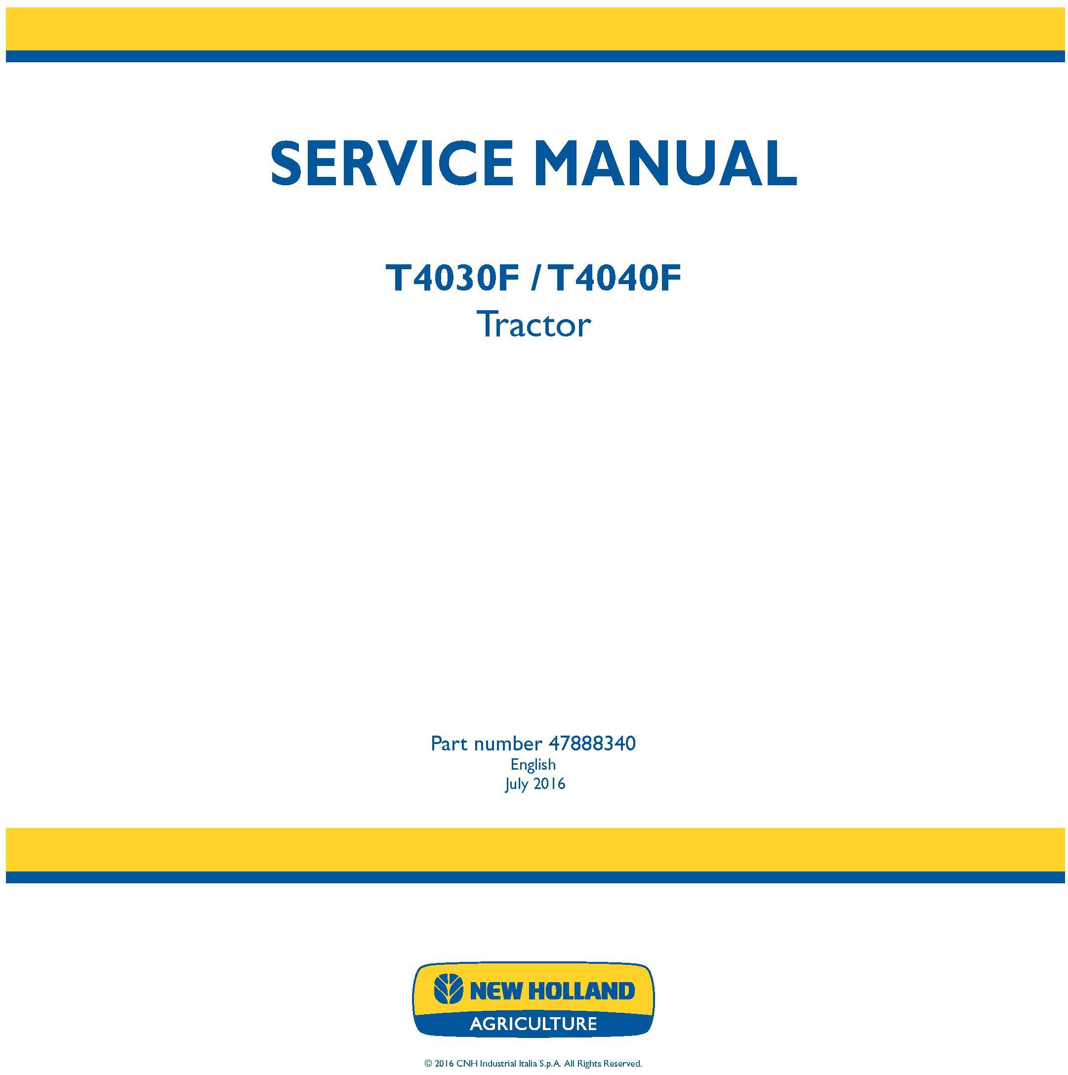 New Holland T4030F, T4040F Tractor Service Manual (Latin America) - 19433