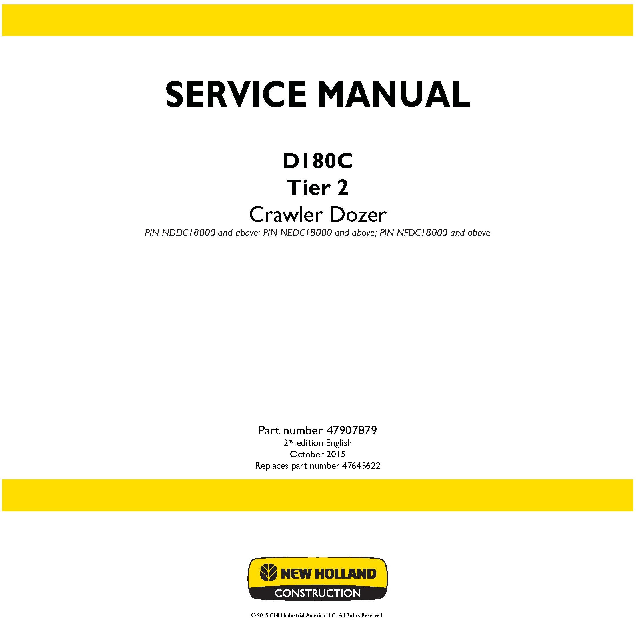 New Holland D180C Tier 2 Crawler dozer Service Manual