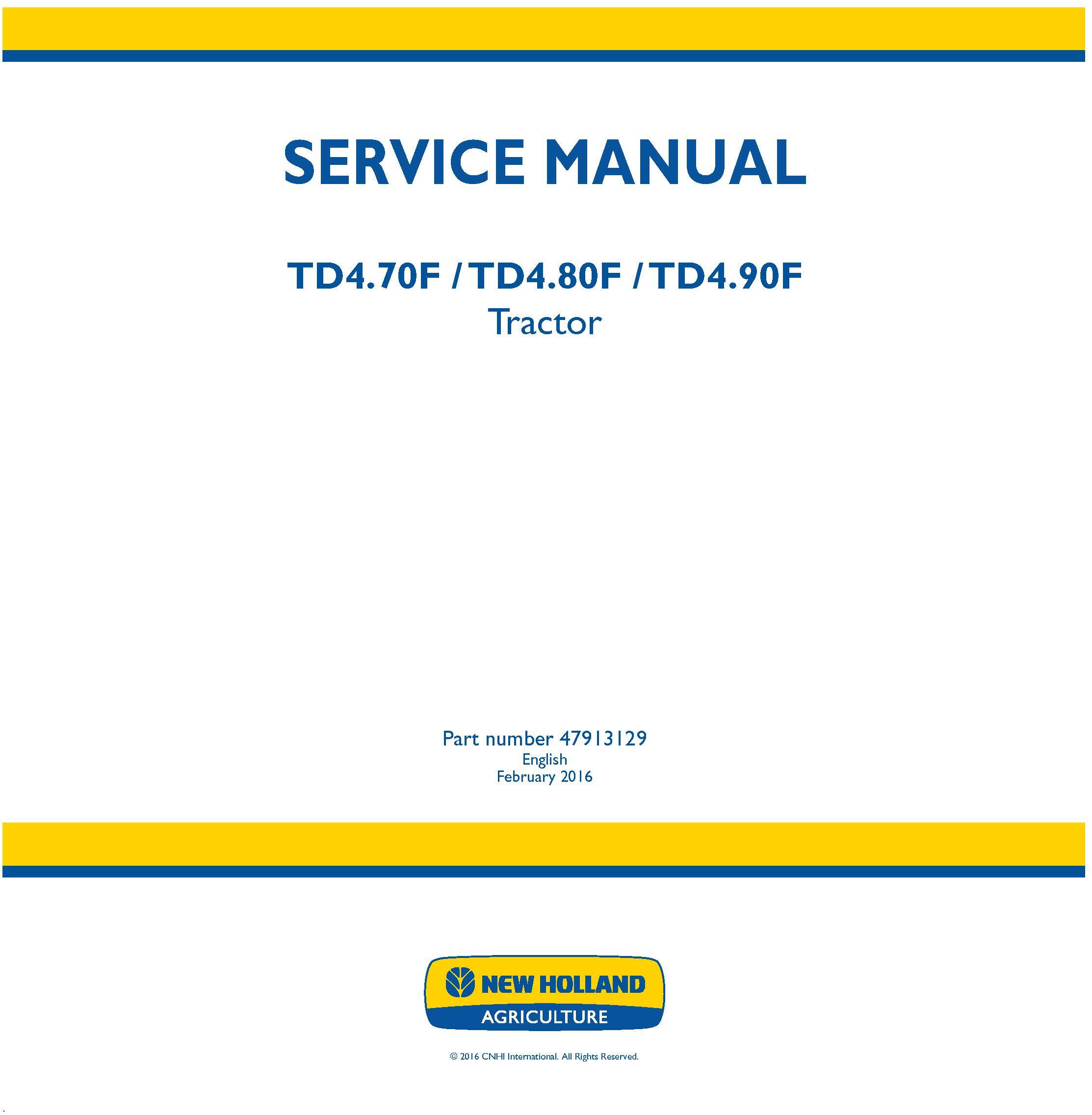 New Holland TD4.70F, TD4.80F, TD4.90F Tractor Service Manual - 19449