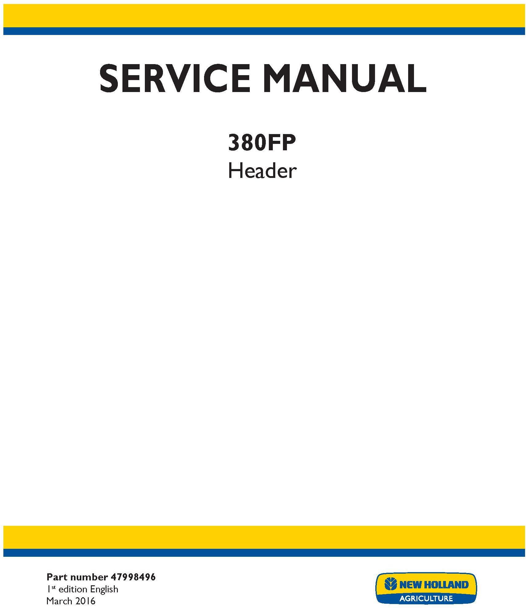New Holland 380FP Header Service Manual - 20044