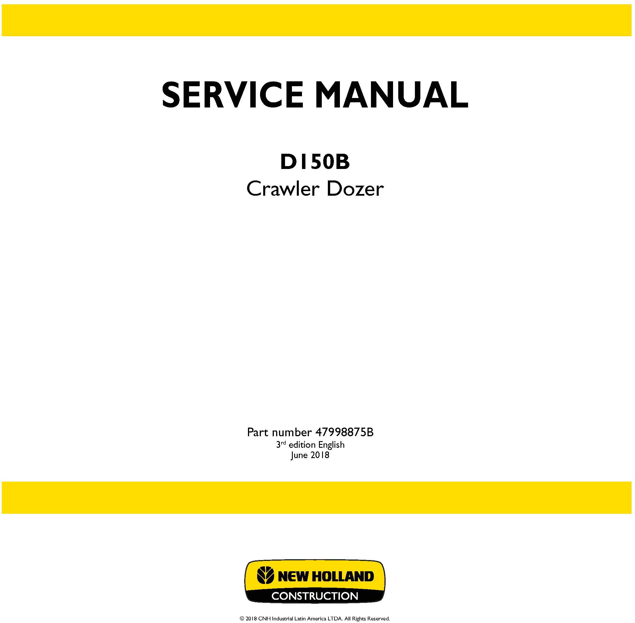 New Holland D150B XLT Crawler Dozer Service Manual (Brasil)