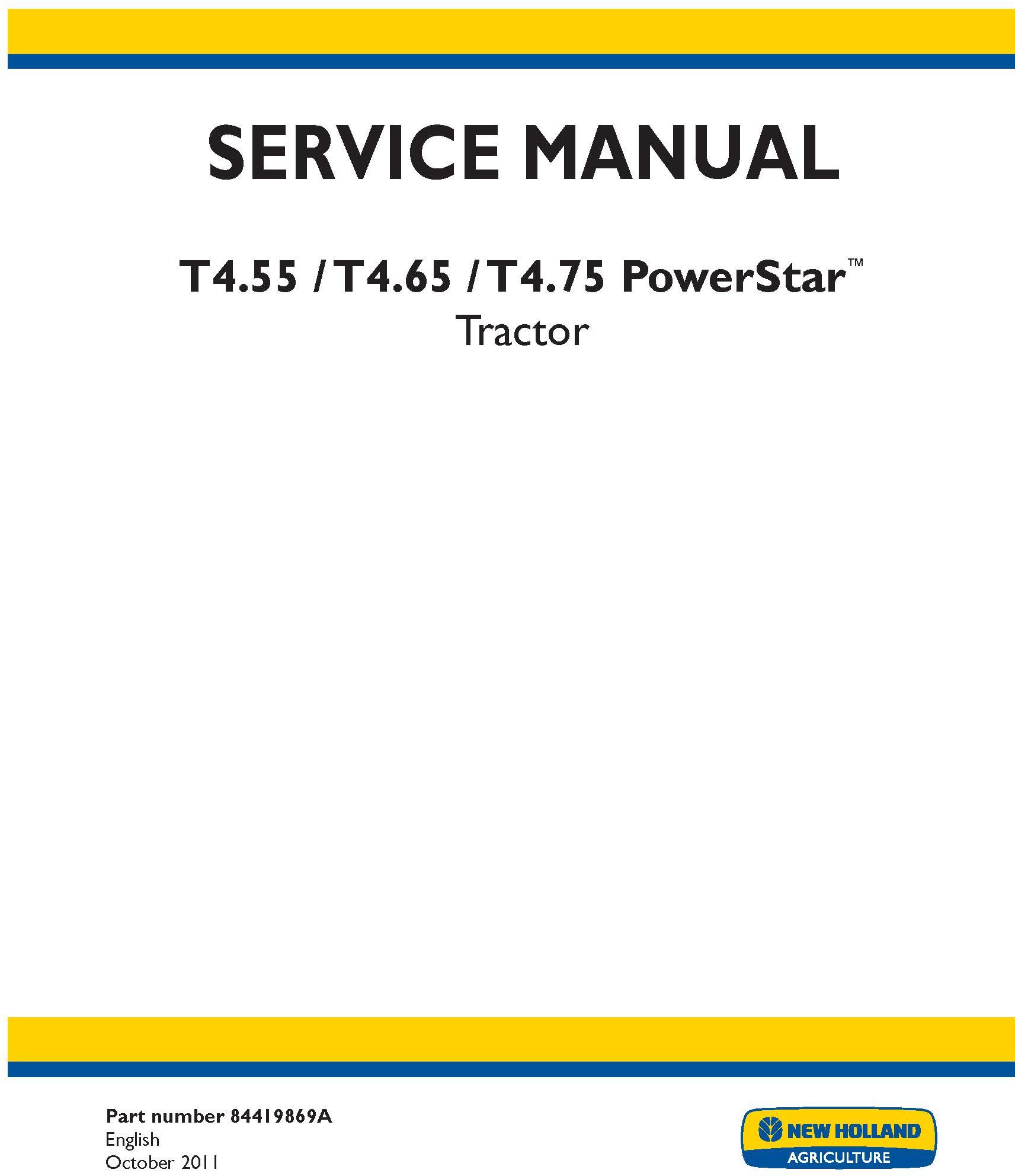 New Holland T4.55, T4.65, T4.75 PowerStar Tractor Service Manual - 19574