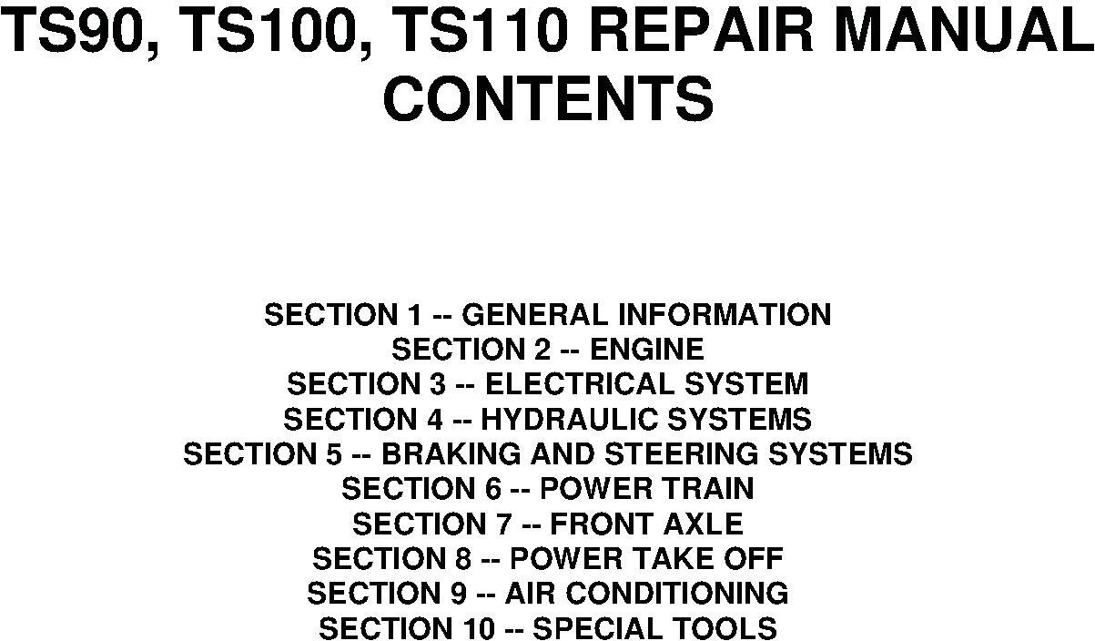New Holland TS90, TS100, TS110 Tractor Complete Service Manual