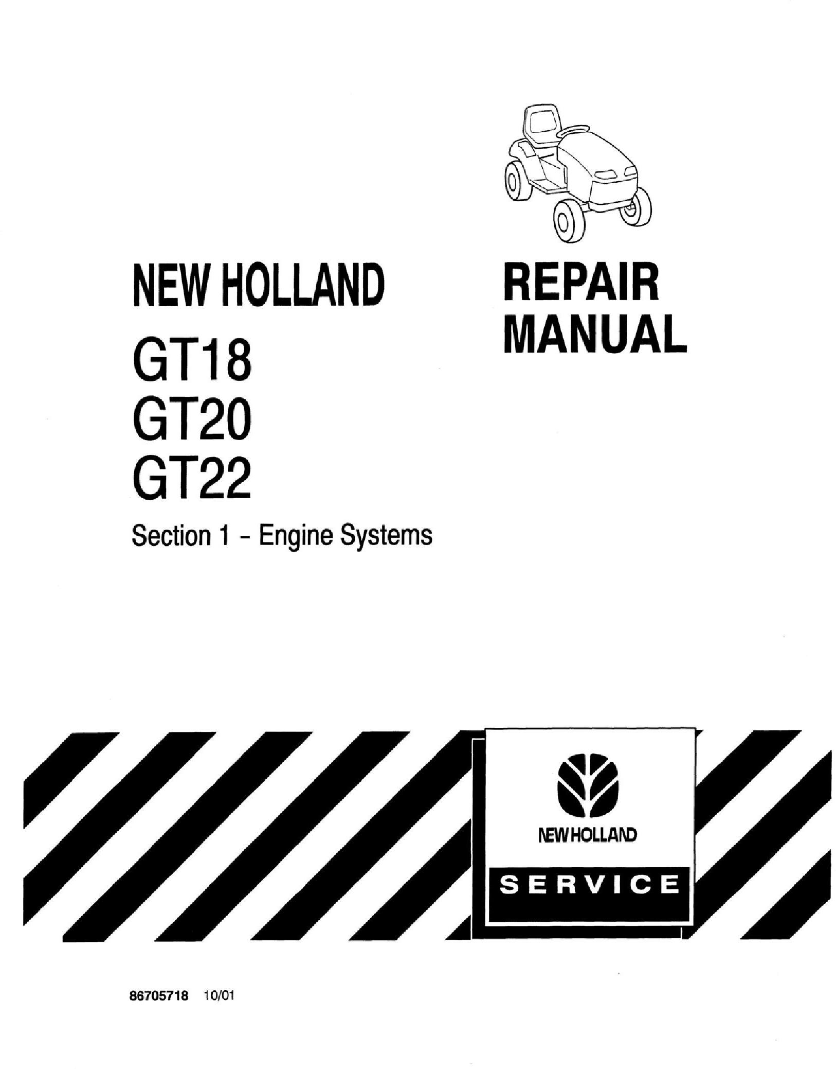 New Holland GT18, GT20, GT22 Garden Tractor COMPLETE Service Manual - 19591