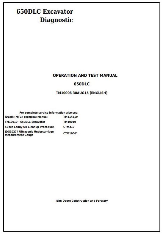 TM10008 - John Deere 650DLC Excavator Diagnostic, Operation and Test Service Manual - 17586