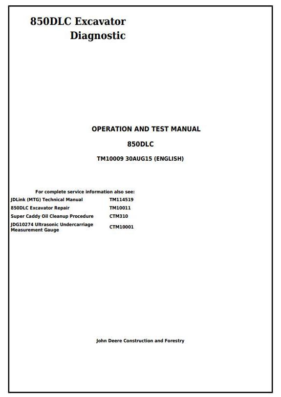 TM10009 - John Deere 850DLC Excavator Diagnostic, Operation and Test Service Manual - 17587