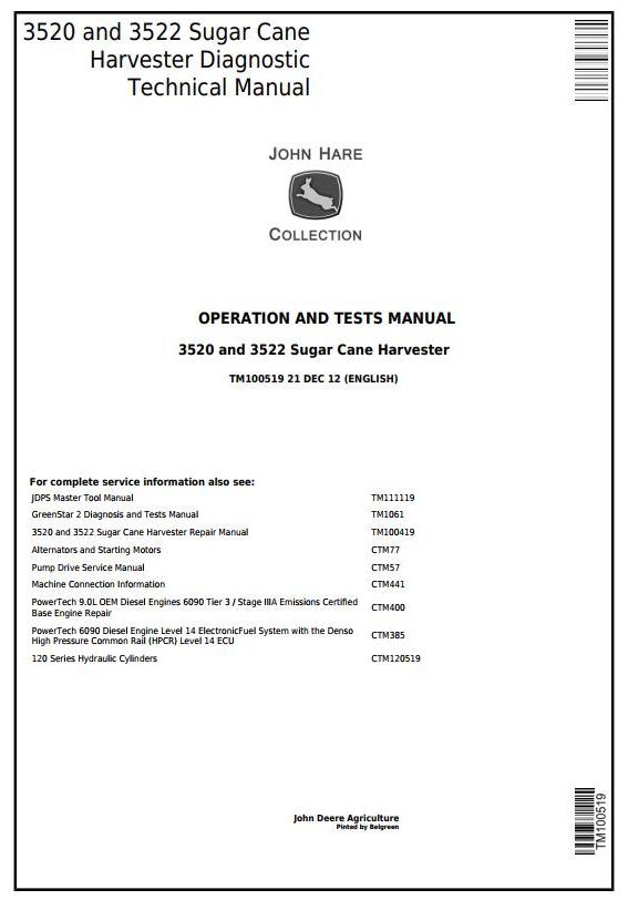 TM100519 - John Deere 3520, 3522 (SN.-120020) Wheel Sugar Cane Harvesters Diagnostic Service Manual - 17965