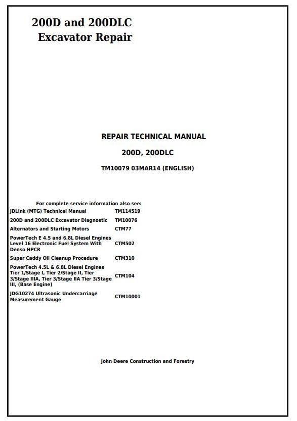 TM10079 - John Deere 200D and 200DLC Excavator Service Repair Technical Manual - 17591