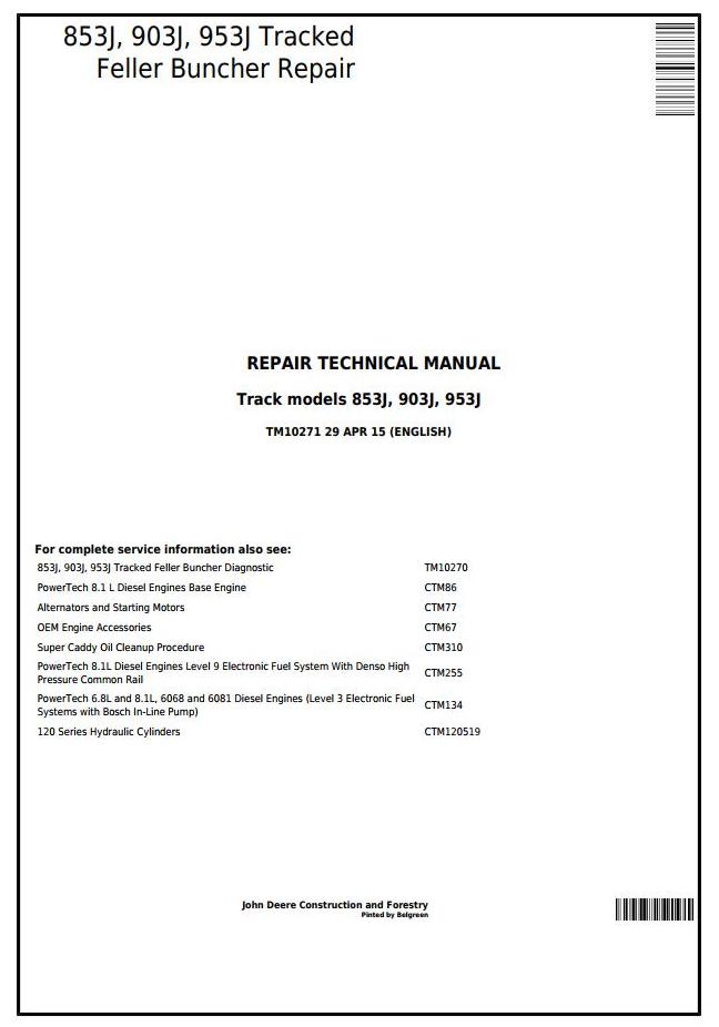 TM10271 - John Deere 853J, 903J, 953J Tracked Feller Buncher Service Repair Technical Manual - 18276