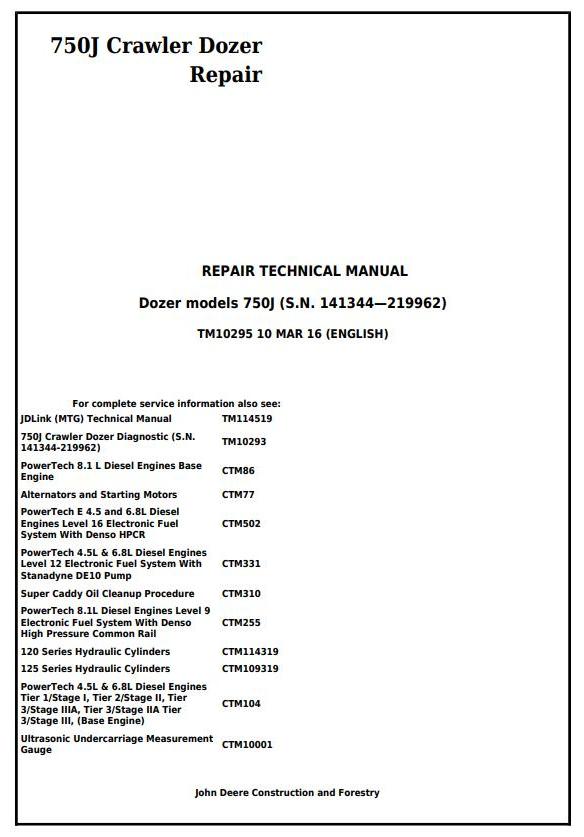 TM10295 - John Deere 750J Crawler Dozer (S.N. 141344-219962) Service Repair Technical Manual - 17413