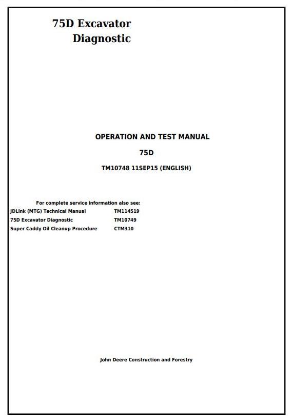 TM10748 - John Deere 75D Excavator Diagnostic, Operation and Test Service Manual - 17606