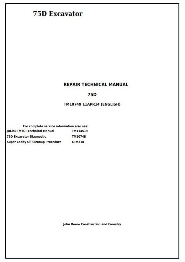 TM10749 - John Deere 75D Excavator Service Repair Technical Manual - 17607