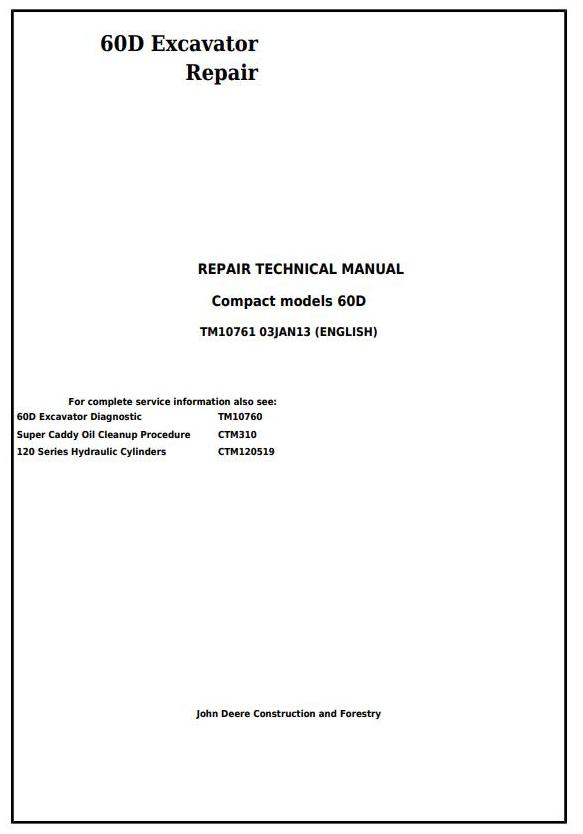 TM10761 - John Deere 60D Compact Excavator Service Repair Technical Manual - 17611