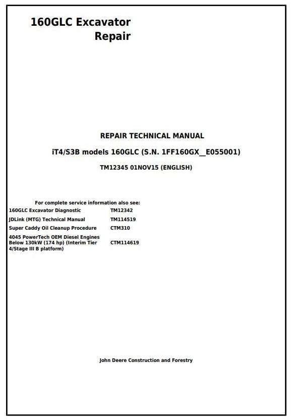 TM12345 - John Deere 160GLC (PIN: 1FF160GX__E055001-) iT4/S3B Excavator Service Repair Manual - 17629