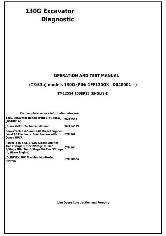 TM12554 - John Deere 130G (T3/S3a) Excavator (S.N. 1FF130GX_D040001) Operation & Test Service Manual - 17638