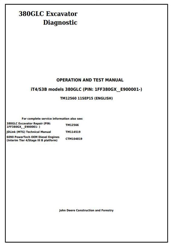 TM12560 - John Deere 380GLC (iT4/S3B) Excavator Diagnostic, Operation and Test Service Manual - 17640