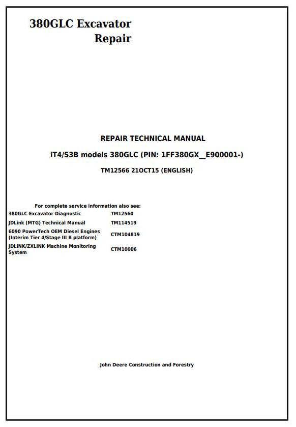 TM12566 - John Deere 380GLC Excavator (PIN: 1FF380GX__E900001-) iT4/S3B Service Repair Manual - 17641